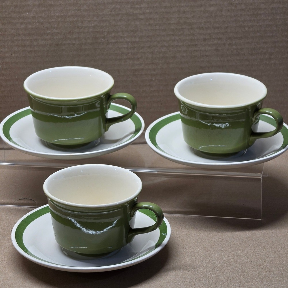 Royal China Cavalier Tulip Gingham Garden Cup Saucer Set 6pc Green Ironstone